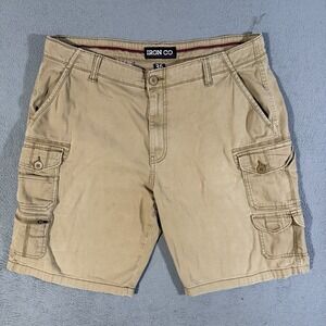 Iron Co. Shorts Mens Size 36 Beige Flat Front Chino Khakis Stretch Workwear